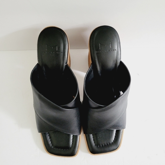 NEW Marc Fisher Leather Heeled Block Slip On Sandals Size 6.5 - Picture 4 of 7